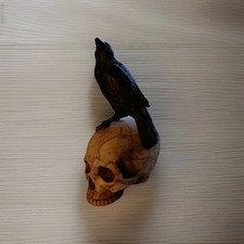 Raven on Skull Solid Resin Heavy Not Plastic Halloween Decor Crow Poe Witch
