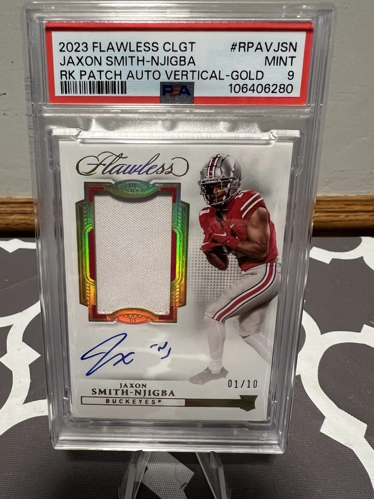 Jaxon Smith-Njigba Panini Flawless Collegiate Flawless Rookie Patch Autograph Vertical #RPAVJSN Gold
