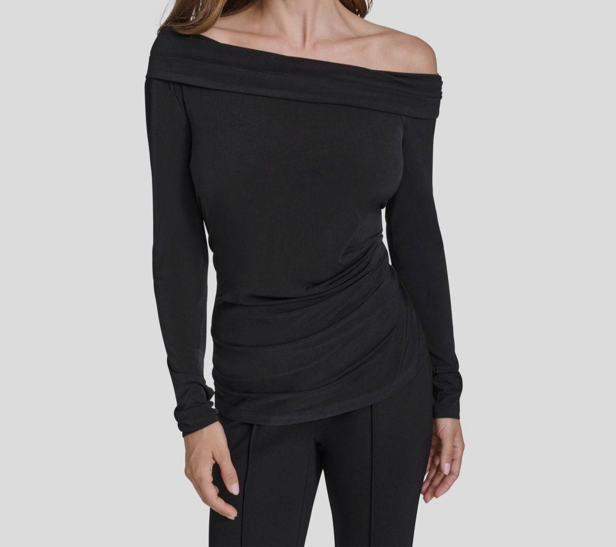Halston Women's Black Ruched Off-the-Shoulder Blouse Top Size L