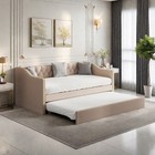 Polsterbett Kinderbett 90x200, Ausziehbares Schlafsofa Leinenstoff Jugendbett