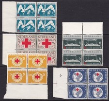 1957 NETHERLANDS - Red Cross - No. 673/677 5 MNH Values** Block of Four