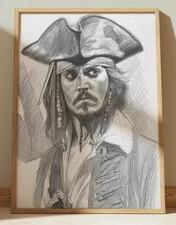 JACK SPARROW PIRATES OF THE CARIBBEAN DRAWING PRINT PORTRAIT SKETCH 8" x 10"