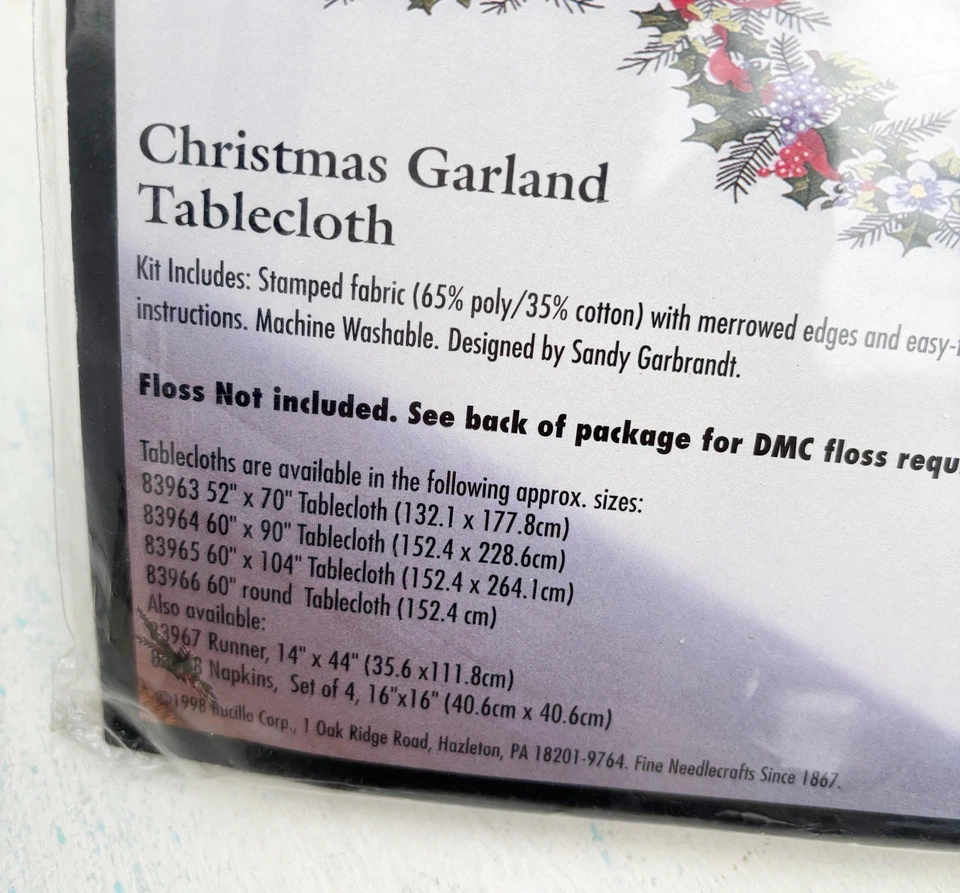 Bucilla Stamped Embroidery Christmas Garland Tablecloth 60" Round 1998 New 83966 - Image 3 of 3