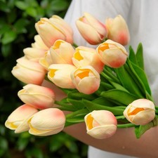 Tulips Artificial Flowers - 20Pcs Champagne-Pink 13  , Real Touch Latex PU