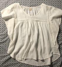 O'neill top flutter sleeve crochet trim beige BOHO flowy blouse size XL