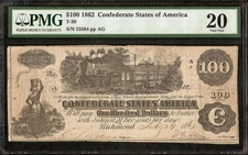 1862 $100 SIGNED by CAPTAIN AQM CONFEDERATE STATES CIVIL WAR NOTE MONEY PMG 20
