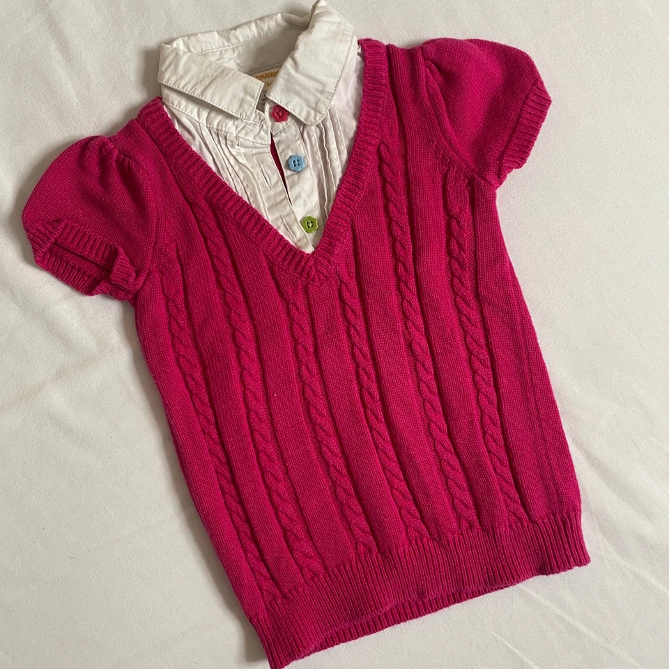Gymboree Pink Cable Knit Sweater Vest w/ Attached Collar Sz XS 3/4 - Image 2 of 4