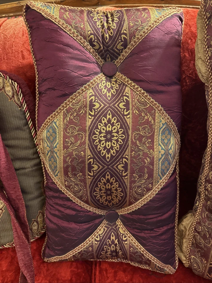 De colección 1 Almohada King 1 Almohada Cuello 1 Silla Rojo Dorado Verde Brocado Lujo Foto 2 de 4