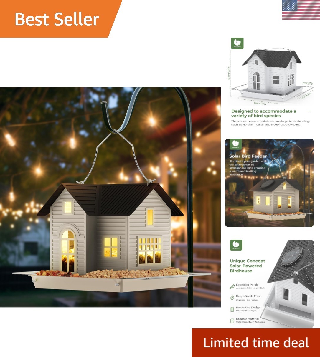 - Hanging Metal Bird House Feeder With Solar Lights, Outdoo.