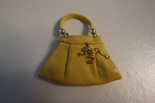 Omas alte Vintage Leder Brosche - Handtasche mit Frosch Selten zu finden