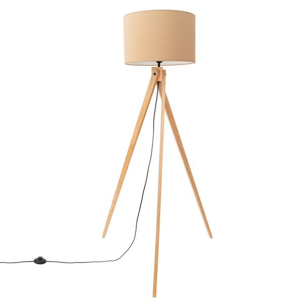 Stehlampe Tripod Holz Stoff E27 Wohnzimmer BüRo 140 Cm Stehleuchte Dreibein-image