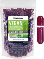 Size 00 Purple Carrot Empty Vegan Capsules Vegetarian Veggie Kosher Pills Caps