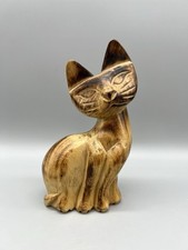 Vintage Mid-Century Modern Hand-Carved Wooden Cat Scupture Figurine 6"