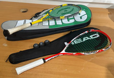 Squash Racquet Set; Harrow Vibe 140g/370mm  Head Microgel 145g w/ Bags  Balls