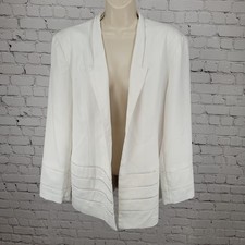 G.M.I. White Stretch Lined Satin Accents Long Sleeve Blazer Jacket Size 16
