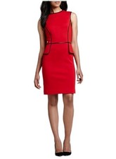 Tory Burch Dress Red Wool Blend Sheath Sleeveless Leather Trim Size XS NEW