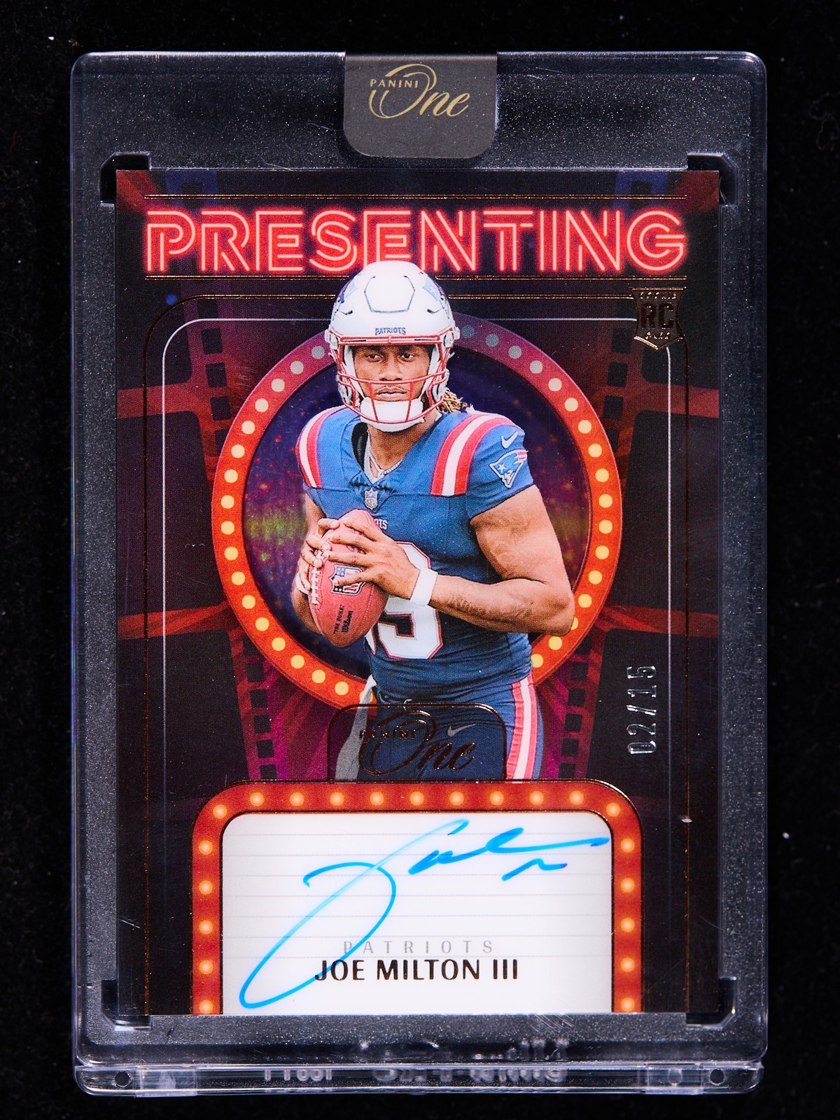 Joe Milton III 2024 Panini One Football Presenting Auto RC Bronze 02/15