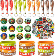 84Pcs Spring Camping Party Favors Kit Happy Camper Party Gifts Silicone Bracelet