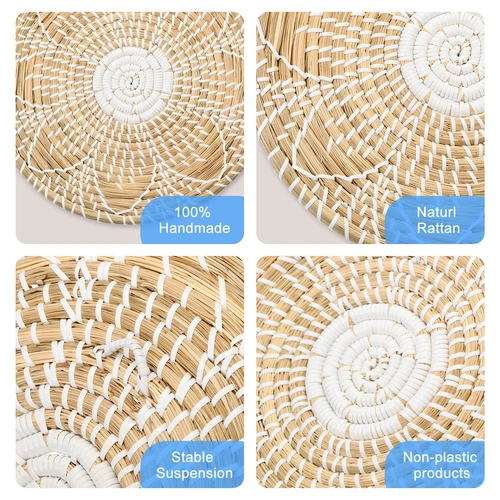 Baskets for Wall Decor, Bohemian Woven Straw Wall Basket Decor Set (3pcs) - Picture 2 of 7