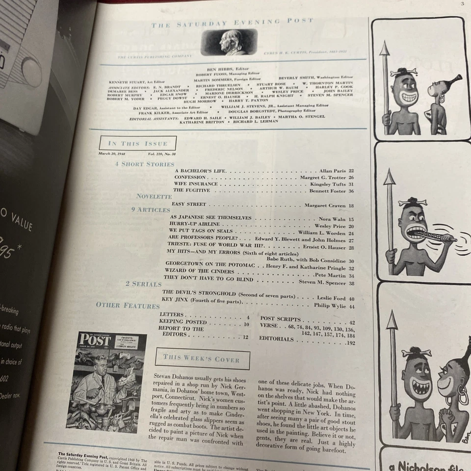 Saturday Evening Post Vintage Magazine March 20th, 1948 Nick’s Shoe Repair Foto 3 de 4