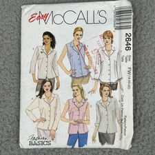 McCalls 2646 Misses Top Blouse Pattern FW 18-22 Easy Button Front Basic Y2K