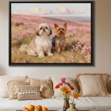 Shih Tzu Yorkshire Terrier Floral Still Life Dog Canvas Print Wall Art Decor