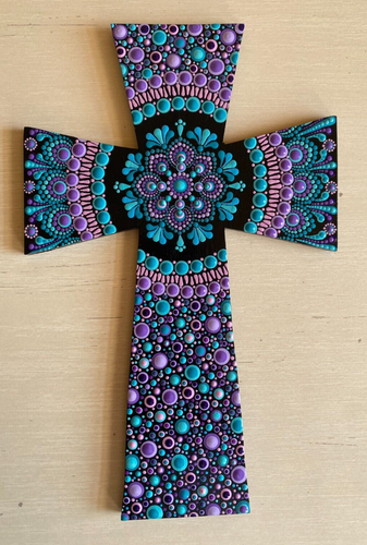 Handbemaltes KREUZ ~ Mandala Punkt Kunst ~ Künstler Original - Ostern ~ Jesus L2
