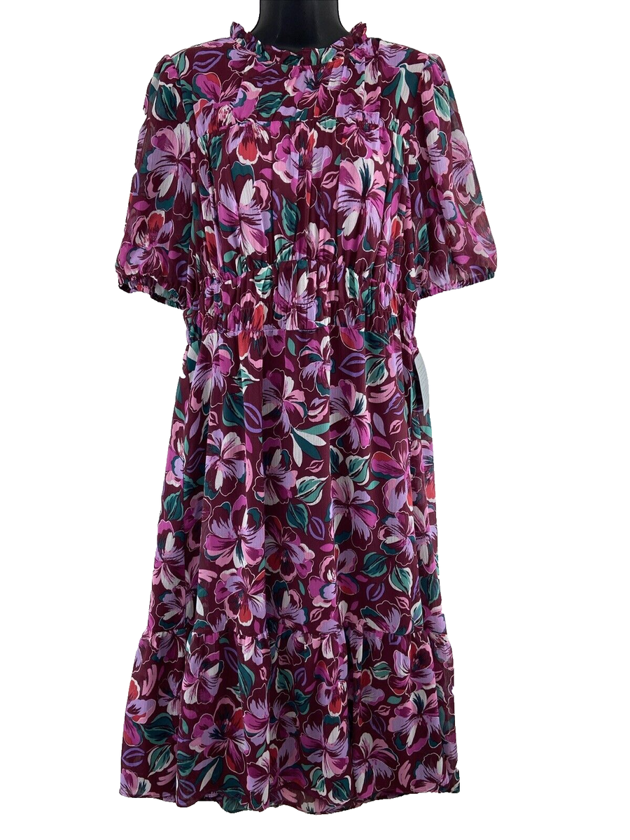 Maggy London Dress Womens Size 10 Pink Purple Floral Midi Ruffle