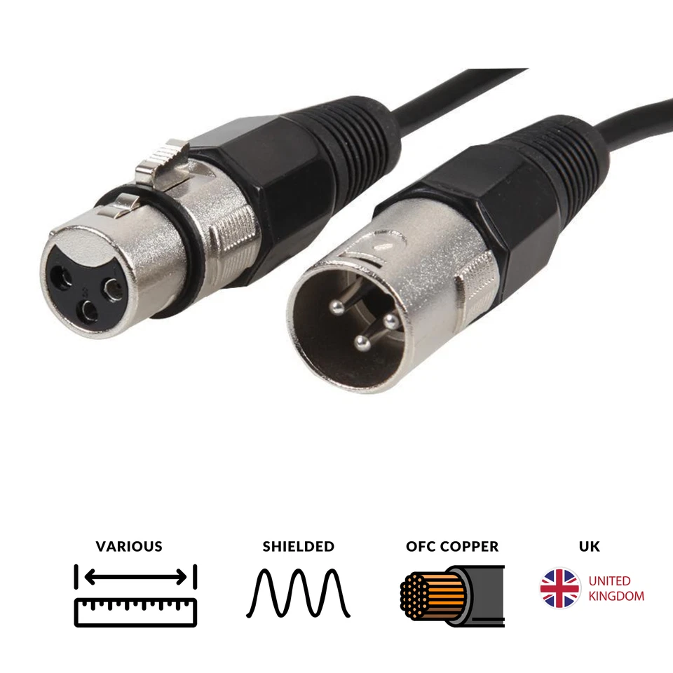 EX-PRO XLR Cable Male To Female Microphone Speaker Lead 0.5m 1m 2m 3m 5m 10m 20m 30m