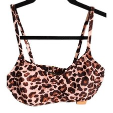Leopard Print Padded Bralette Bikini Top Swimsuit Adjustable Straps