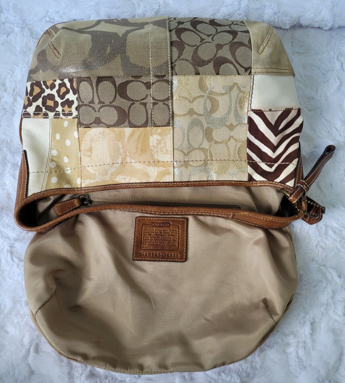 COACH 10808 Ergo Patchwork Leather Canvas Suede Hobo in Earth Tone Brown Color image 8