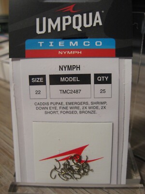 25 Umpqua Tiemco Fish Hooks - Shrimp Caddis - Fine Wire 2X Wide 2X Short Size 22