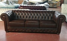 Chesterfield divano sofa capitonne' 3P sedute tre posti in pelle vintage tabacco