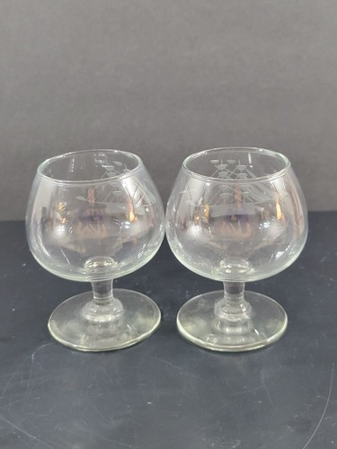Set of 2 Toscany Clipper Ship Etched Cut Glass Brandy Snifters 4" - Picture 5 of 9