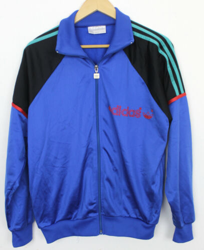 VINTAGE 1980s ADIDAS TRACKSUIT TOP JACKET OLDSCHOOL  Medium/Small FREEPOST - Afbeelding 1 van 3