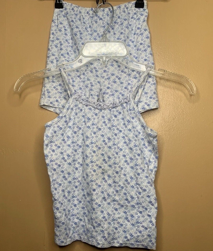 Conjunto de 2 pijamas sin mangas Karen Neuburger para niñas talla pequeña azul blanco floral Foto 2 de 4