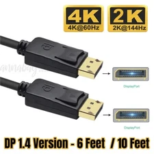 Displayport to Display Port Cable DP Male to Male Cord 4K HD w/ Latches 6ft/10ft