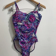 Love Your Assets by Sara Blakely Spanx Womens Black Purple Swim Suit Size S