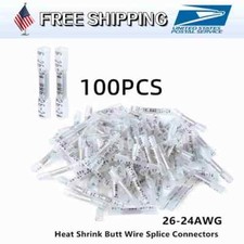 White 100X 26-24AWG Heat Shrink Butt Wire Splice Connectors Seal Crimp Terminals