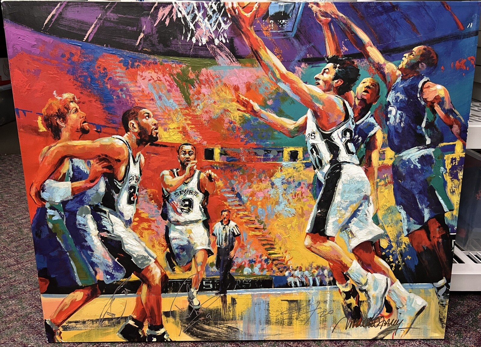 Tim Duncan Autographed Signed San Antonio Spurs Manu Ginobli Tony Parker Malcolm Farley Giclee 32X40 Canvas 