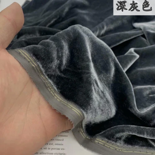 2022 High-Grade Real Mulberry Silk Cloth Solid Color Gold Velvet Fabric 140 Wide - Image 3 of 4