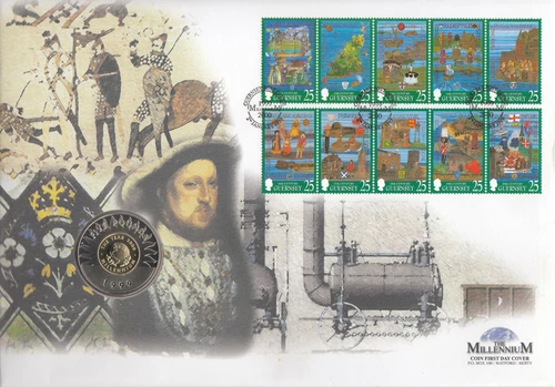 Tapestries £5 COIN GB Guernsey Millennium FDC  1999 (75005)
