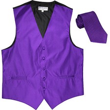 New Men's Vertical Tone on Tone stripes tuxedo Vest Waistcoat necktie Purple