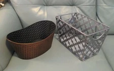 Harry and David Copper/Bronze Dimpled Tin Metal Basket  12 inches. Set of 2 . 