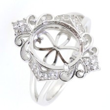 Sterling Silver Semi Mount Ring Setting Oval OV 12x10mm Cab w/ White Topaz