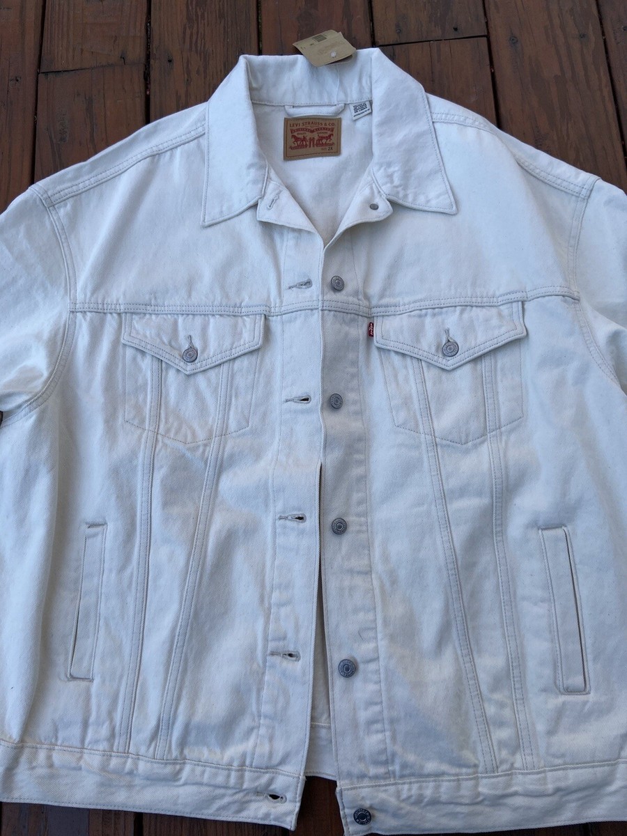 LEVIS Baggy Trucker Jacket 100% Cotton Rigid Denim Cream Oversized