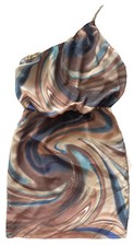 halston heritage 100% Silk women dress one shoulder short multicolor Sz 4 (2)