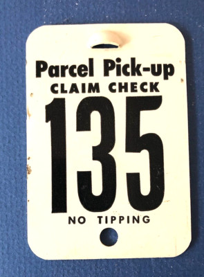 Vintage 1960 Jewel Grocery Parcel Pick-up Claim Check Tag 'No Tipping' FREE SHIP