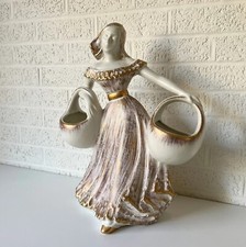Large Vintage Royal Haeger Gold Tweed Gypsy Girl | Double Basket Planter