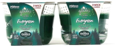 2 Count Glade 6.8 Oz Disney Frozen 2 Icy Evergreen Forest 3 Wick Scented Candle